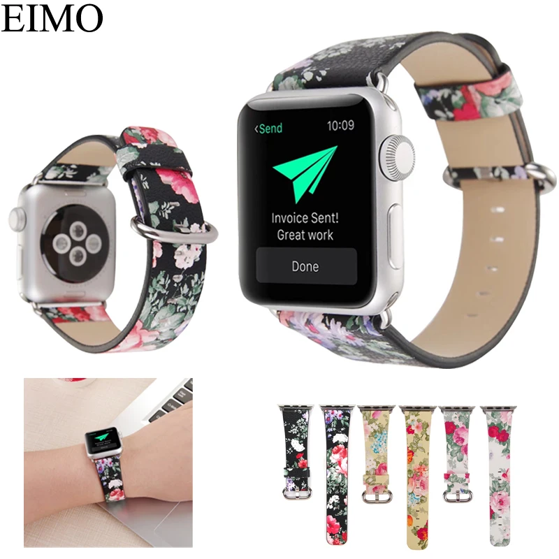 

Leather Strap for Apple Watch band 42mm 38mm watchbands Accessories for iwatch 3/2/1 Replacement Color Flower Wrist bracelet