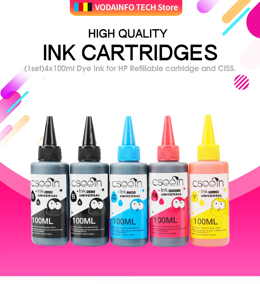 Compatível para hp para Canon para o Irmão Epson para Lexmark para Dell Garrafa Cmyk Universal Recarga Tinta Corante 5 100ml Mod. 207929 2 Computador e Escritório