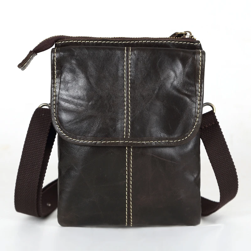Nesitu Promotion Dark Coffee Vintage 100 Guarantee Real Genuine Leather Cowhide Small Men Messenger Bags Mini