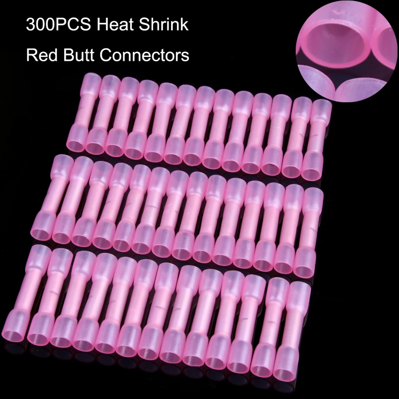 

300Pcs Insulated&Waterproof Heat Shrink Terminal Butt Electrical Cable Wire Connector Crimp Terminal Connector 10-22 AWG Kit