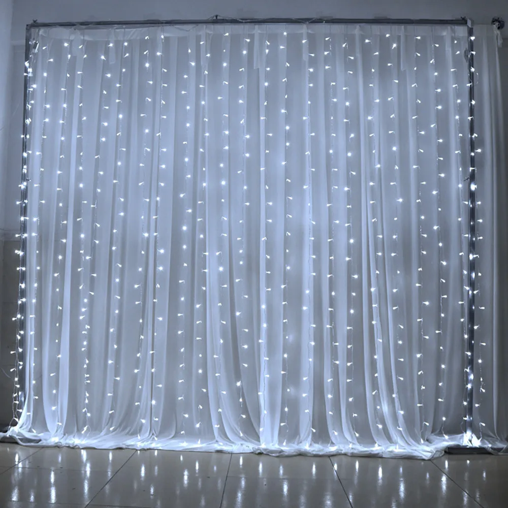 White 6* 3M 600LED Fairy Curtain Lights Wall Wedding ...