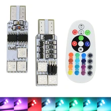 2x T10 194 168 W5W RGB 5050 SMD 6 LED 12 LED Car Reading Wedge Light Lamp 16 Colors LED Bulb With Remote Controller Flash Strobe