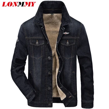 

LONMMY Jeans jacket men velvet thickened liner warm Denim jacket men coats Air force 1 Casual Outerwear cowboy coats 2018 Winter