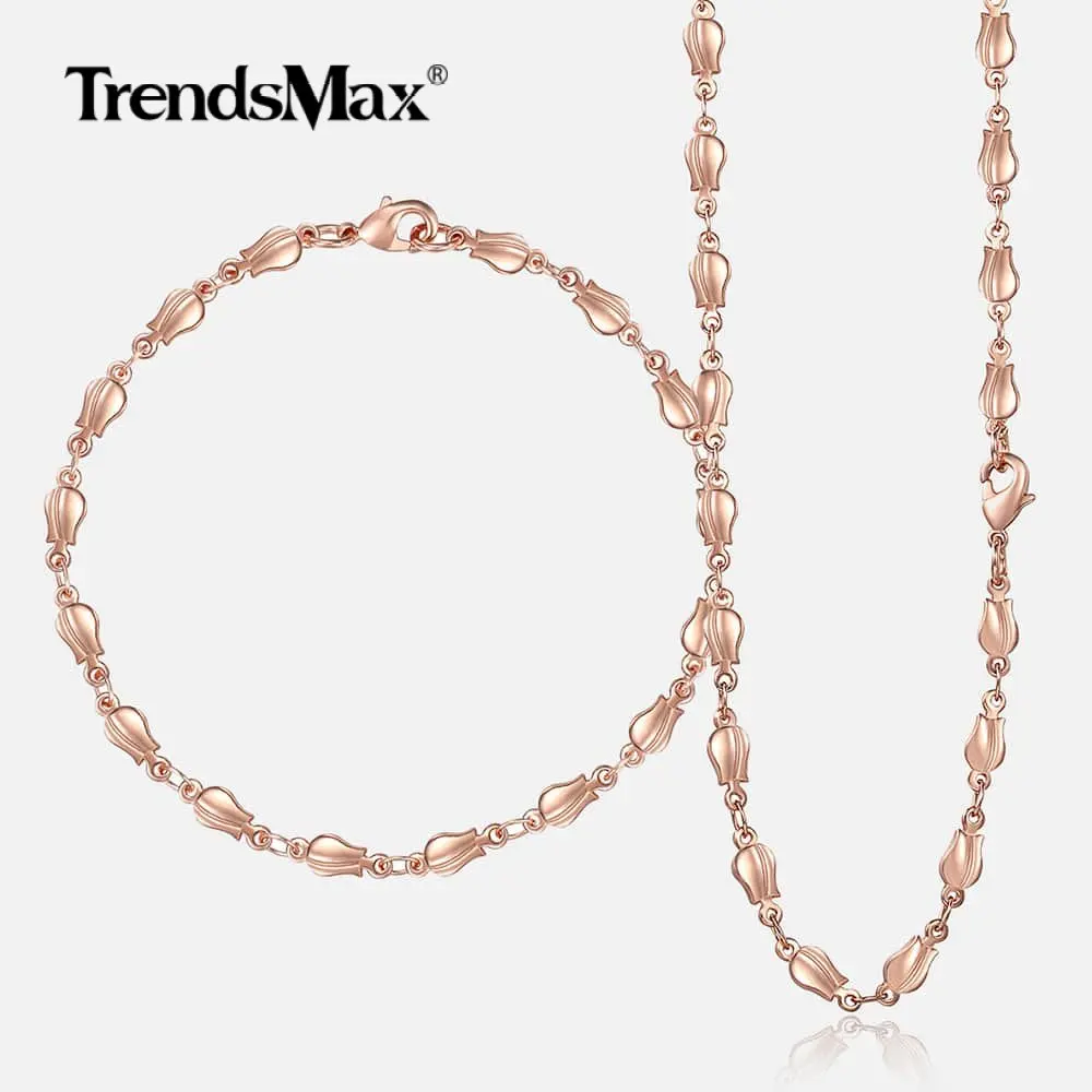 Цепочка женская под розовое золото 585 пробы 4 мм|set jewelry|necklace bracelet setnecklace |