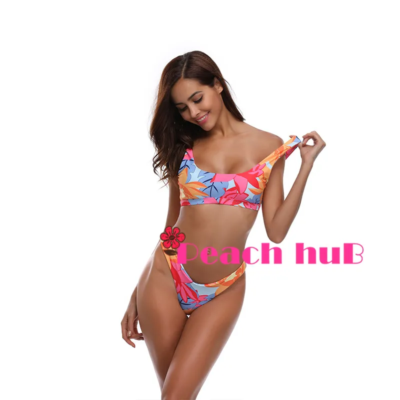 Whole Swimsuit Bikini Push Up Bather Female Woman Bathing Suit Girls Bathers SexyBikini Set Floral Swimsuit Biquini Pink (5)