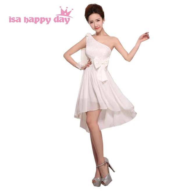 Шифоновое платье на одно плечо с высоким и низким вырезом H1359|short front long|prom dressesshort