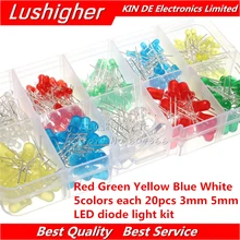 200 шт. 3 мм 5 мм светодиодный комплект смешанных цветов красный зеленый желтый синий белый светильник светодиод Ассортимент в коробке