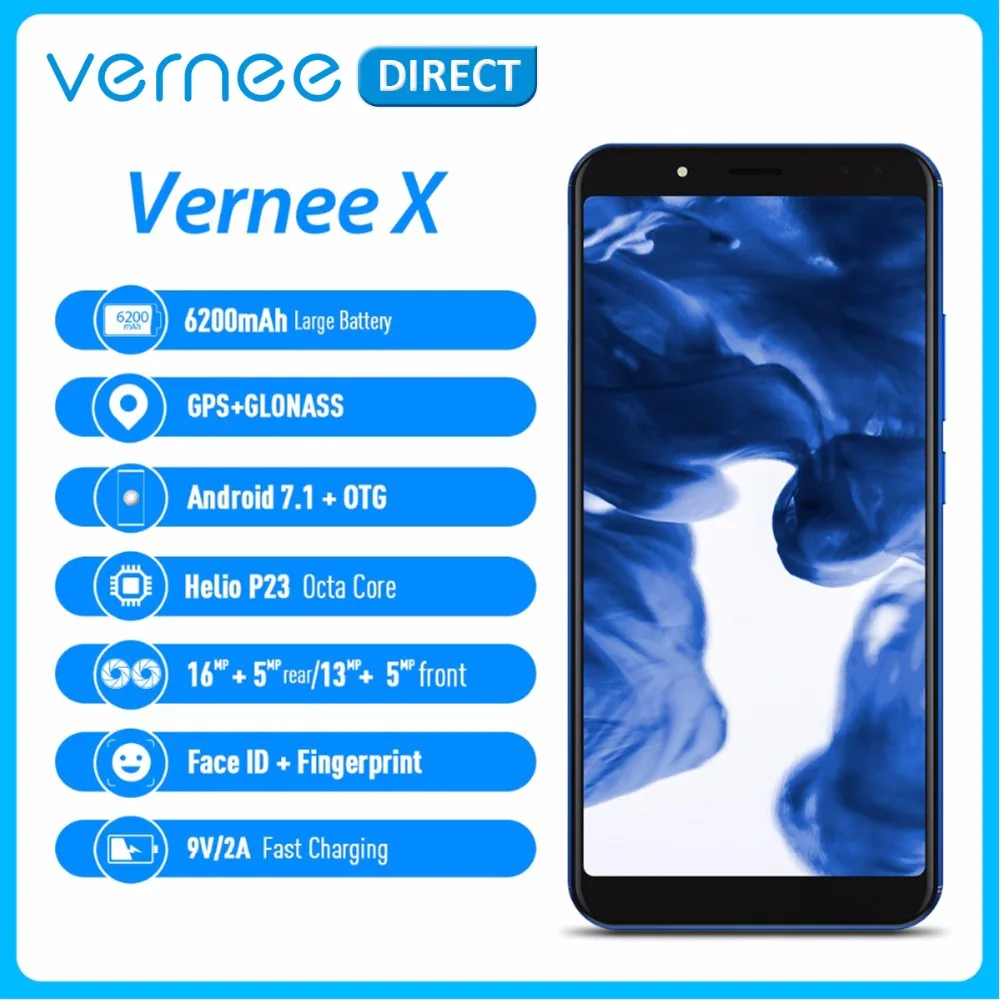 Original Vernee X 6GB RAM 128GB ROM Black Blue Smartphone Face ID Android 7.1 Octa Core 18:9 Fast Charge 6200mAh Mobile Phone Original Vernee X 6GB RAM 128GB ROM Black Blue Smartphone Face ID Android 7.1 Octa Core 18:9 Fast Charge 6200mAh Mobile Phone