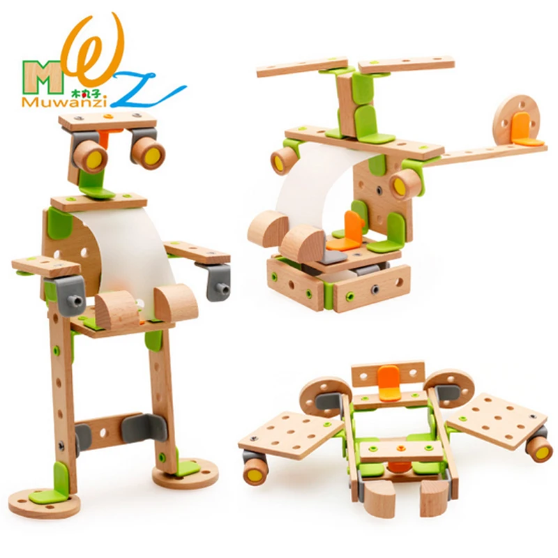 

Wooden Blocks Bricks Building Sets Kit Model Helicopters Plane Robot Educational Assemble Toy Gift For Children Kids Boys Girls