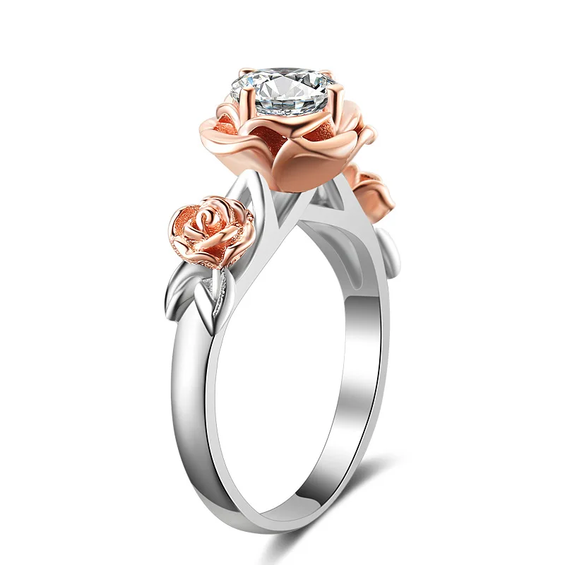 

Rose Flower Ring Women Wedding Rings Elegant White Cubic Zirconia Engagement Silver Color Ring Zircon Jewelry Anillos Mujer Gift