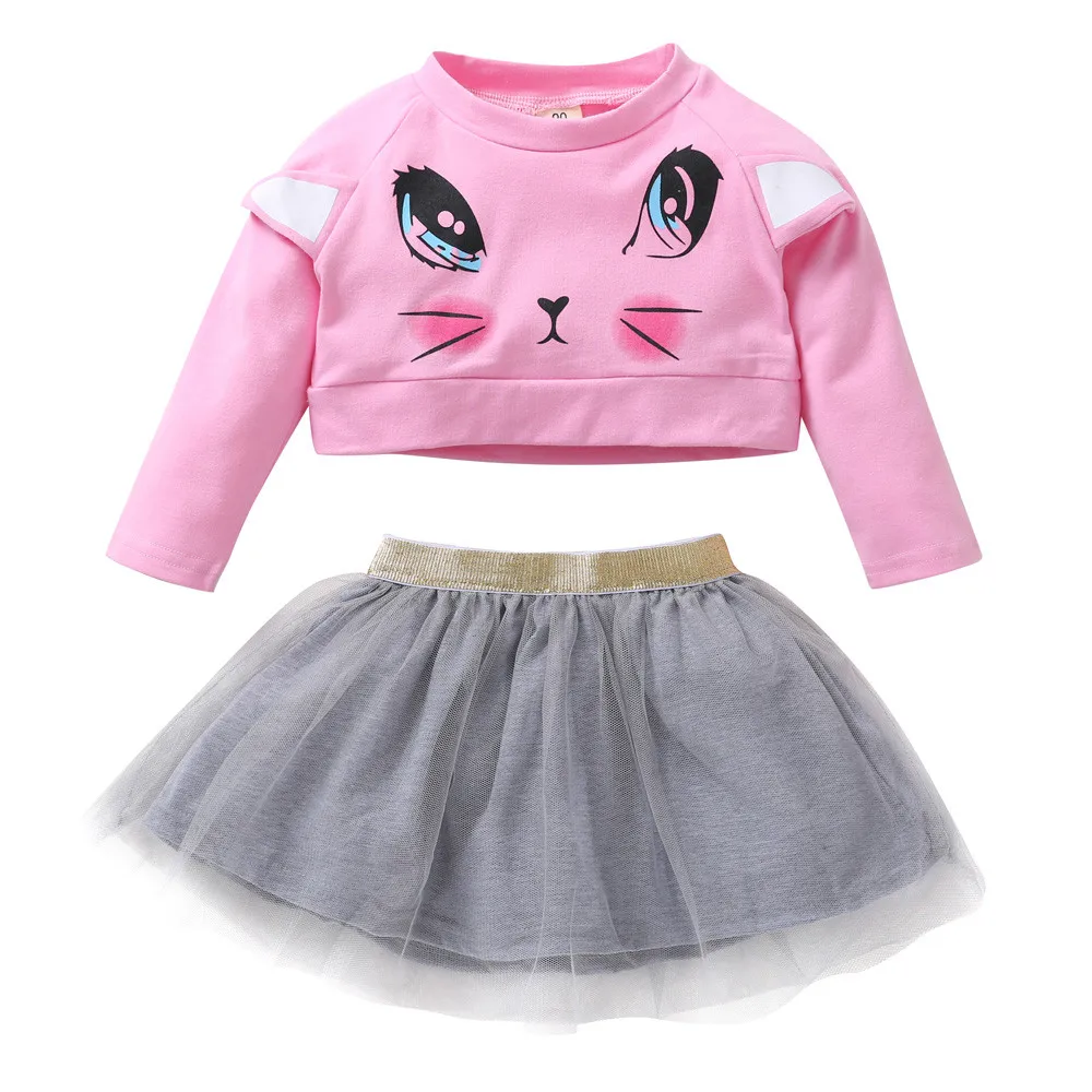 

Fashion Unisex Newborn Kids Baby Boy Girl T-shirt Tops+Skirt 2-Piece Pajama Polyester Outfits Set Clothes