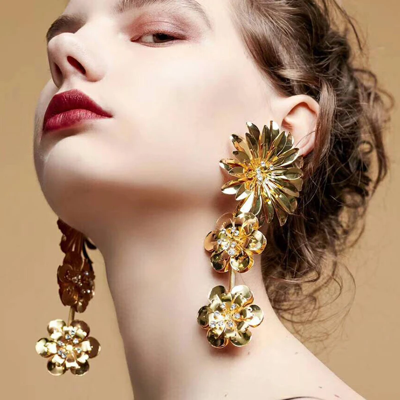 

JURAN New Fashion Big Flower Drop Dangle Earrings For Women Charm Luxury Wedding Statement Jewelry Long Earrings Wholesale