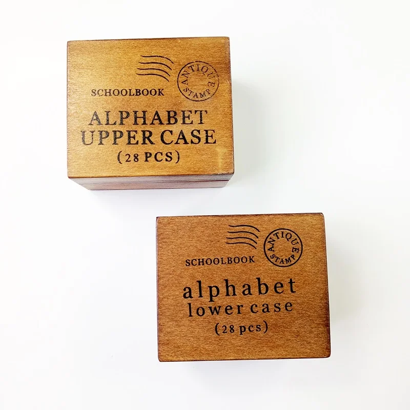 

28 Pcs/set Vintage DIY Multi Purpose Alphabet Letter Schoolbook Stamp Set Wood Rubber Stamps Wooden Box 2 Style For Choose