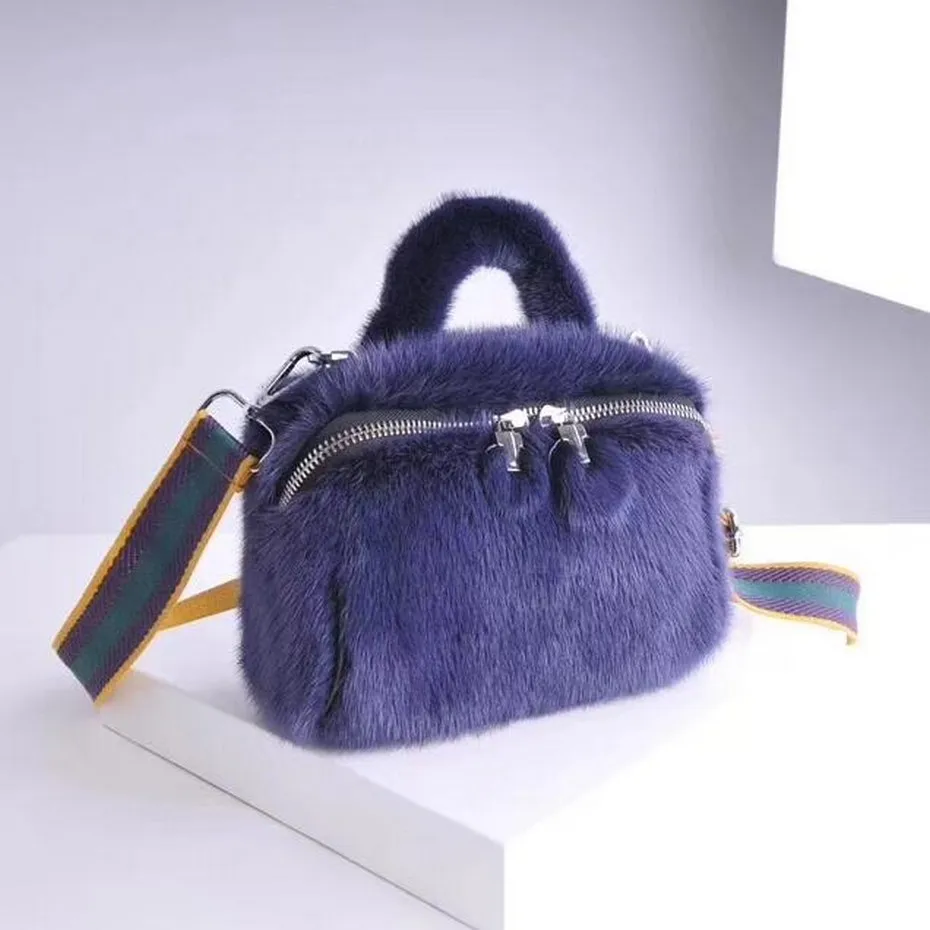 ZDFURS* Женская Роскошная сумка из натурального меха норки, синие классические сумки из натурального меха, женские супер модные норковые сумки