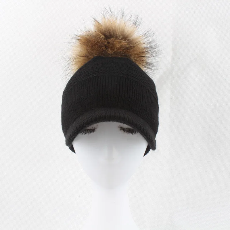 Женские хлопковые шапки-бини шапки 15 см мех енота помпон шапка женская зимняя теплая шапка модный головной убор LF4083