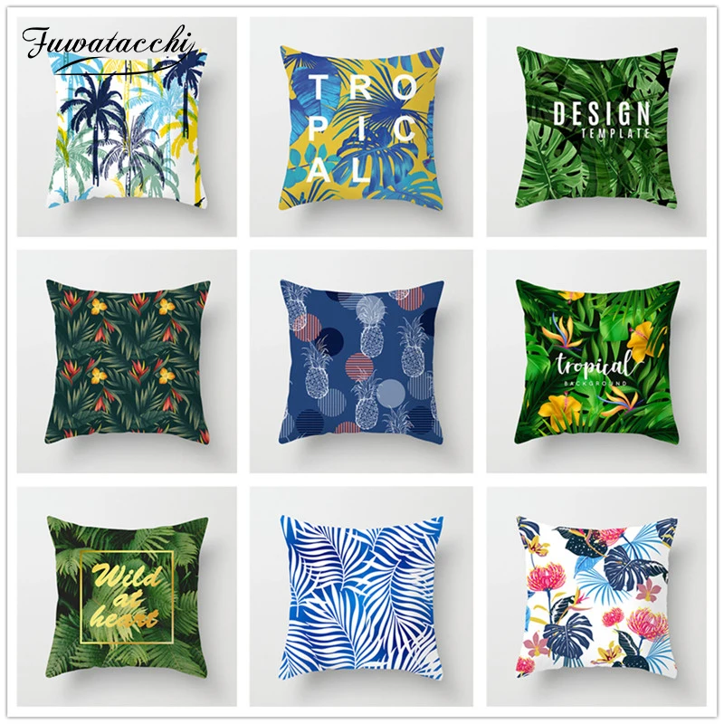 Fuwatacchi Tropical Style Pillow Cover Flower Leaf Pineapple Cushion Cover for Home Chair Sofa Red Flower Decorative Pillows