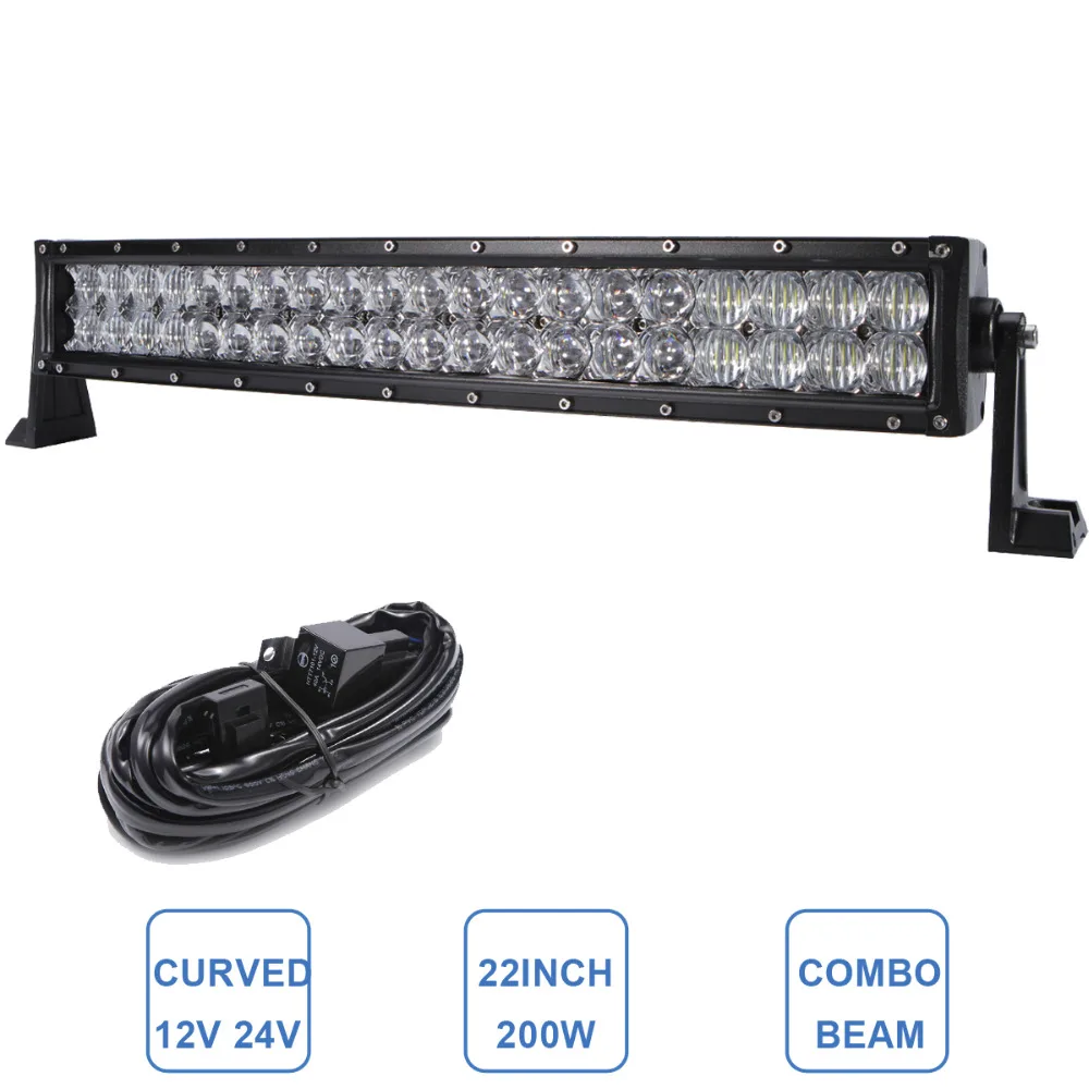 

22'' 200W Curved LED Light Bar Off Road Tractor Boat 4WD 4x4 Truck SUV ATV UTE 12V 24V Van Camper Pickup Wagon Driving Headlight