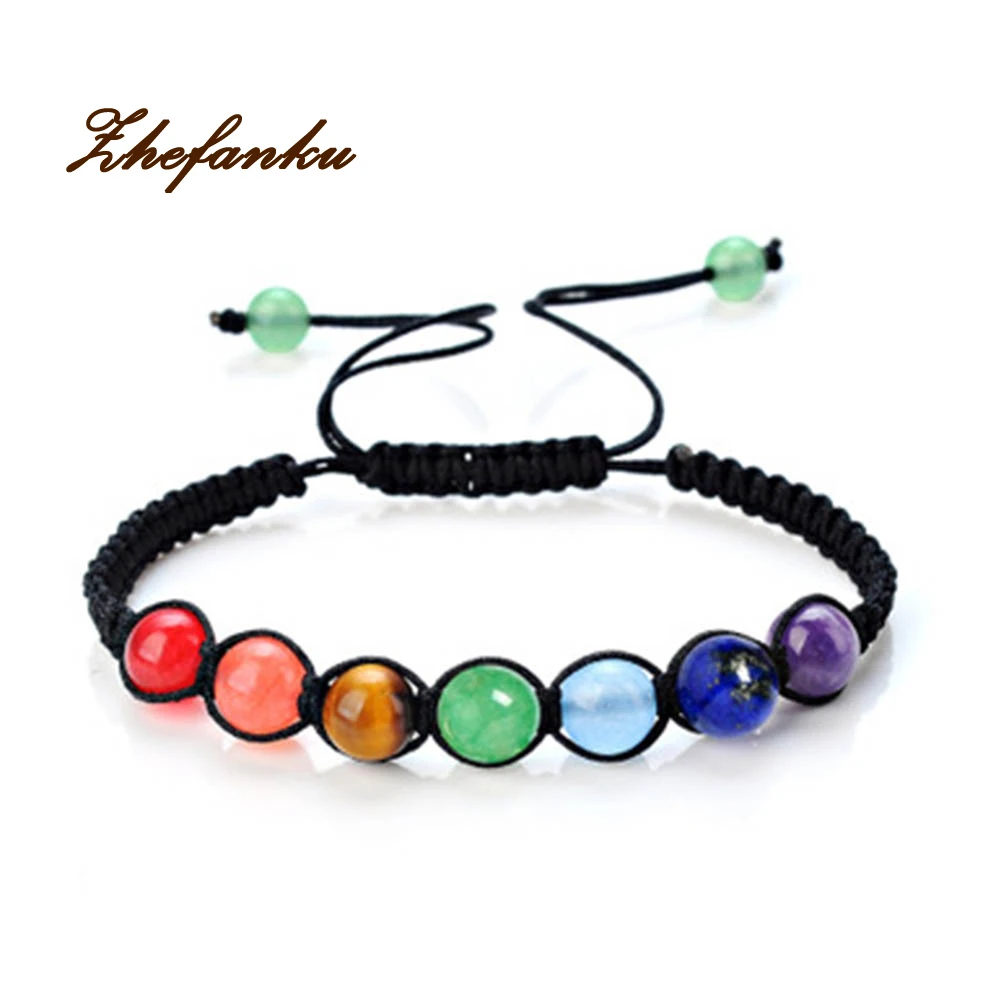 

DIY 7 Colorful Natural Stone Beads Crystal Chakra Bracelet For Women Braided Rope Bracelets Reiki Spiritual Yoga Jewelry