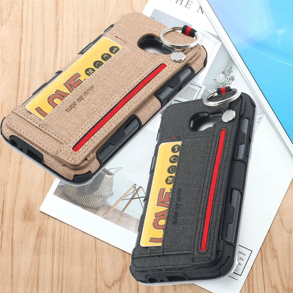 

For Samsung Galaxy A5 A7 2017 Retro shockproof stand Back Cover samsung a520 a720 canvas slim card wallet phone case with strap