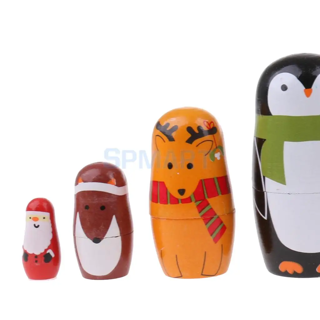 6Pcs Cute Hand Painted Wooden Russian Nesting Babushka Matryoshka Santa Claus Dolls Home Office Decor Christmas Gift