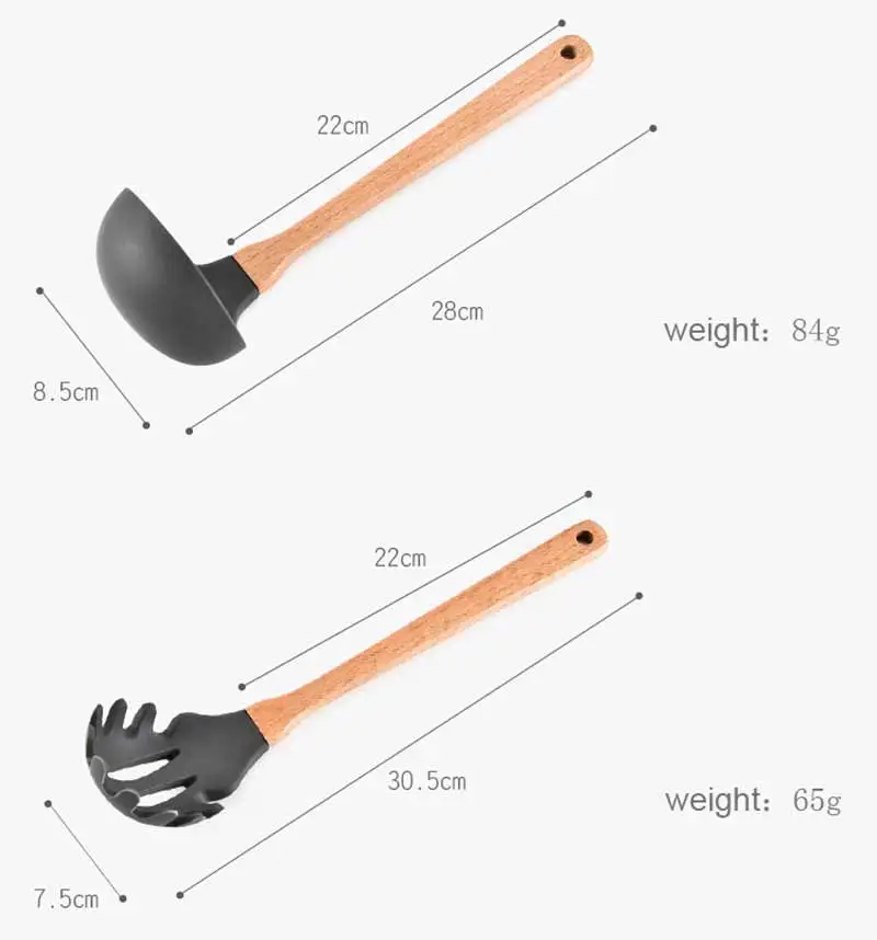 8 шт./лот, силиконовая деревянная посуда для приготовления пищи, ложка, лопатка, ковш, щипцы, посуда, деревянный набор, кухонные антипригарные инструменты для приготовления пищи