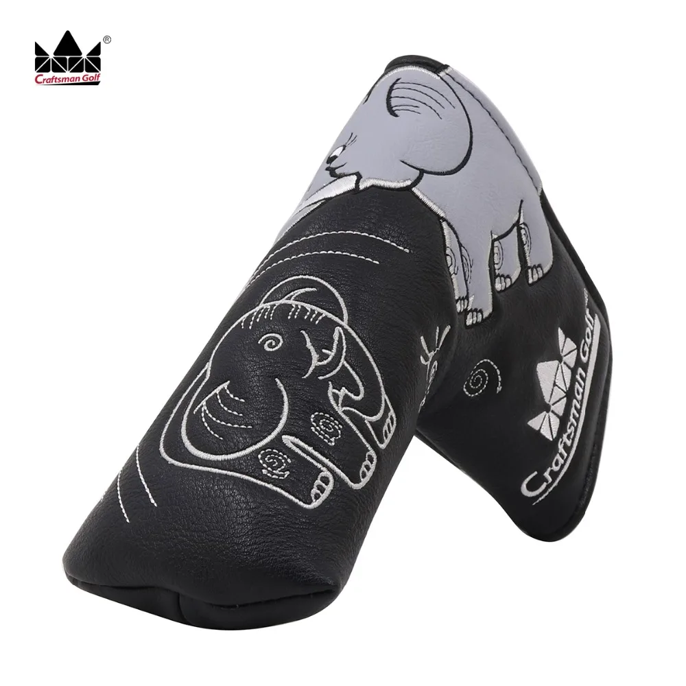 

Craftsman Putter Cover Blade Headcover Synthetic Leather Magnet Closure Elephant Embroidery Waterproof Free Shipping