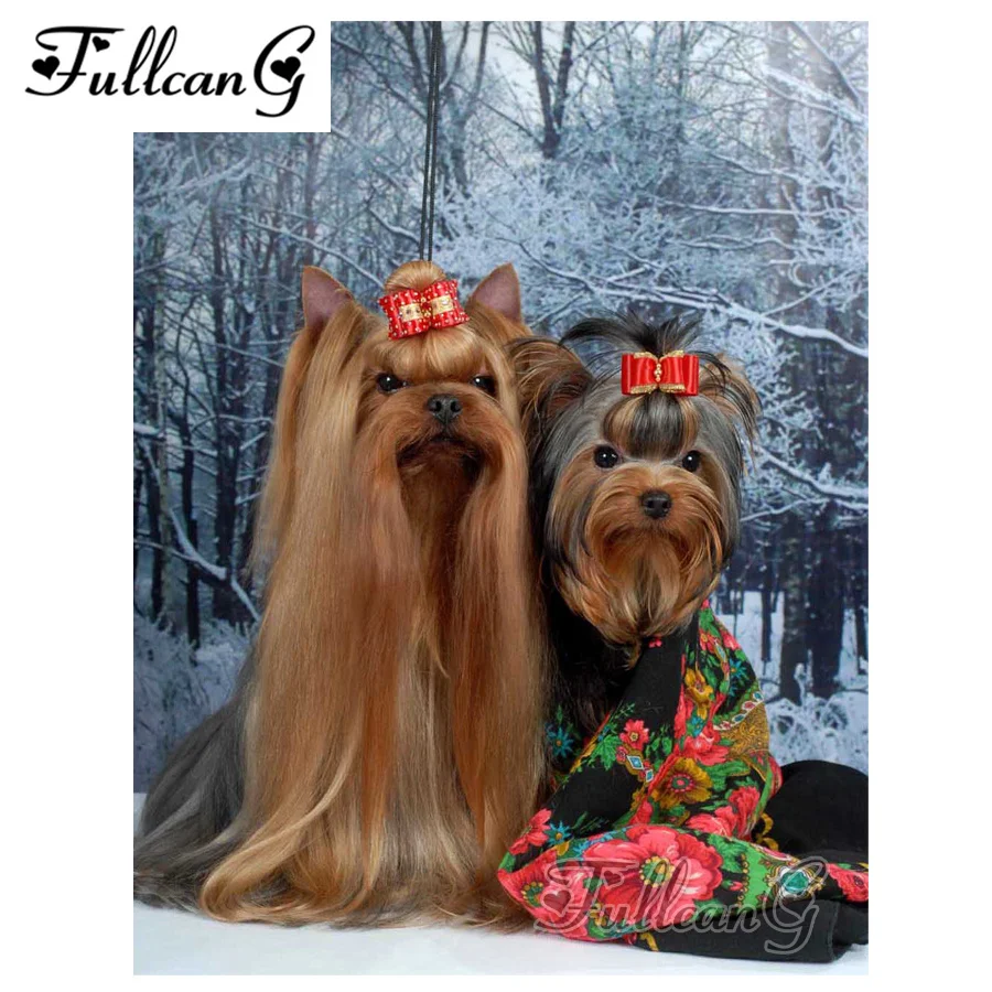 FULLCANG 5d diy diamond painting "yorkshire terrier dogs" rhinestone