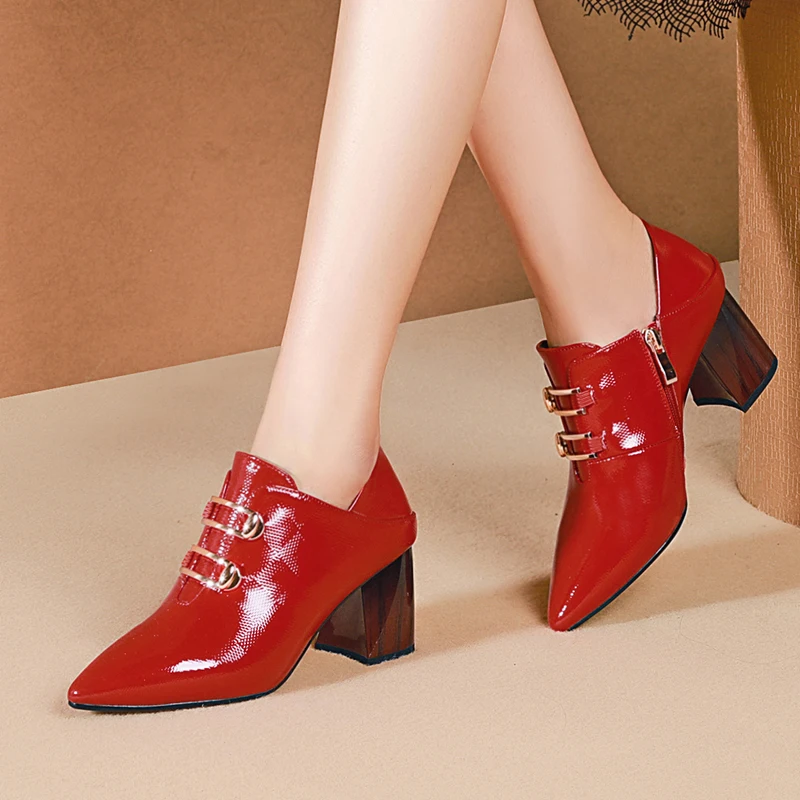 

Women Pumps Spring Autumn Cow Leather Women Shoes Genuine Leather Retro Style Pointed Toe High Heels Lady Shoes Party Size 34-42