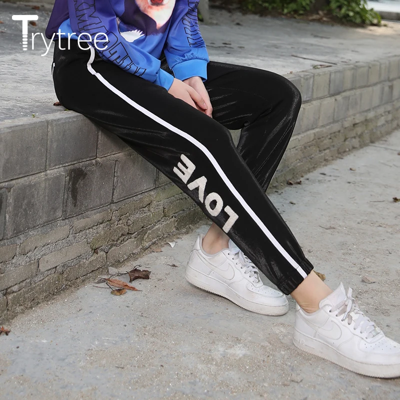 

Trytree Summer Autumn Women Casual Loose Pants Women Pockets Fashion Letter Drawstring Elastic Waist Harem Pants Red Female