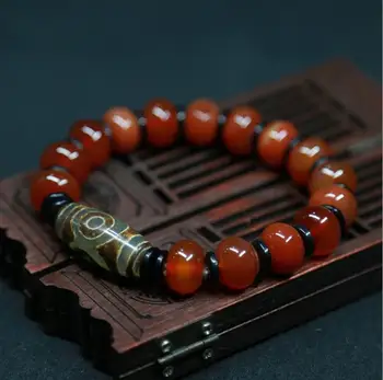 

Women 's natural Tibetan Goddess beads agate hand string three Tibetan - style old beads bracelet jewelry 2436#
