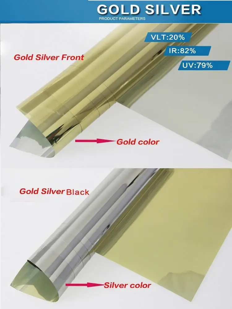 15% 50x152 см, светоотражающие золотые/серебряные коммерческие тонированные пленки 20inchx5ft/рулон домашние наклейки пленки