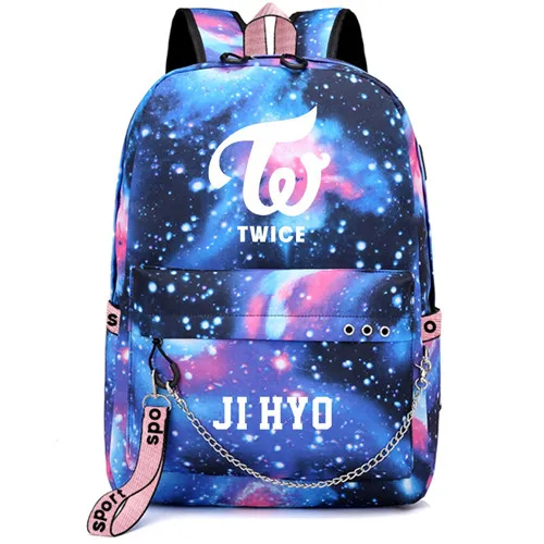 Twice Ji Hyo Tzuyu Mina корейский рюкзак школьные сумки Galaxy Thunder Mochila сумки рюкзак с цепочкой для ноутбука USB порт - Цвет: Style 21