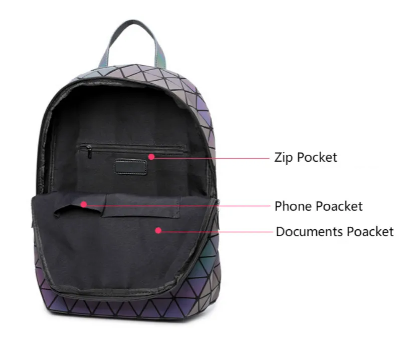 Женский лазерный рюкзак с отражающими вставками, мини-Геометрическая сумка на плечо, складные школьные сумки для девочек-подростков