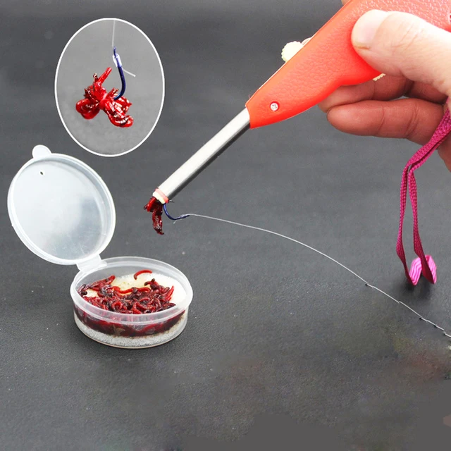 Quickly Automatic Red Worm Bait Clip Bander Stainless Steel Fishing Tool  Terminal Tackle Set Lures Pick Up Tool with Rubber Band
