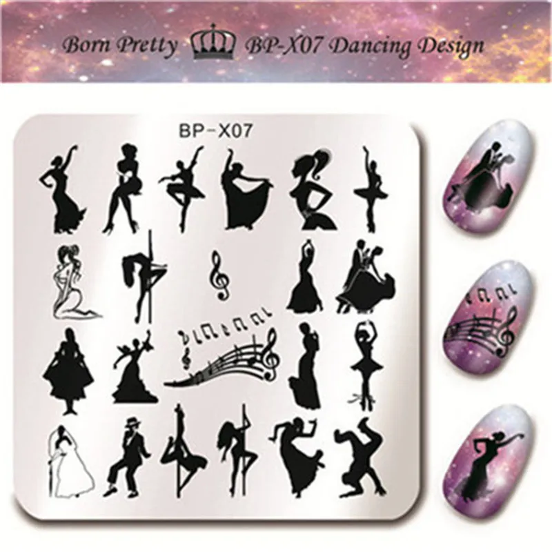

BORN PRETTY 6*6cm Square Nail Stamping Plates Dancing Design Manicure Nail Art Stamp Template Image Plate Stencil BP-X07