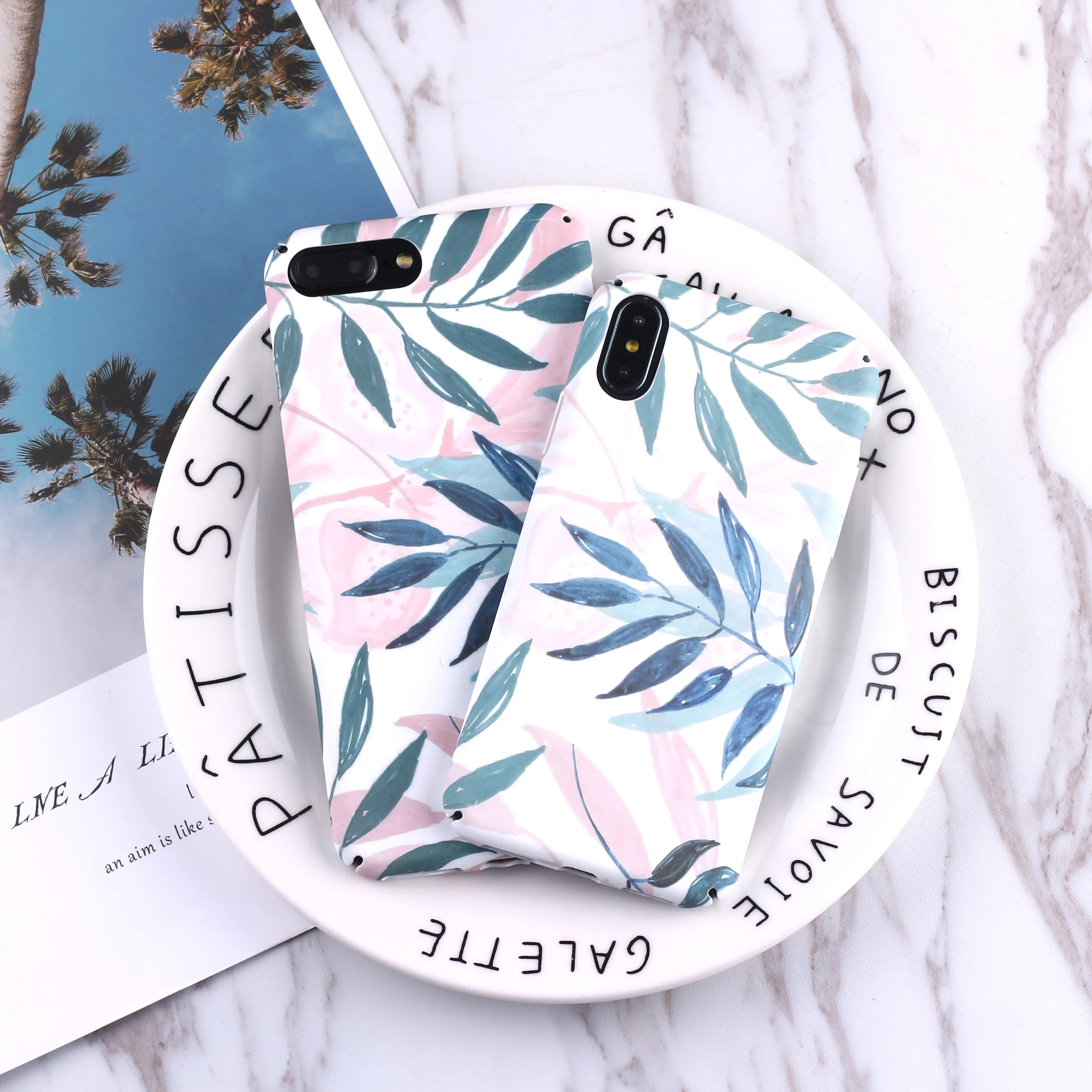 

TOMOCOMO For iPhone 6 6S 6Plus 7 7Plus 8 8Plus Hard Phone Case Tropical Leaves Floral Summer Art Matte Luminous Emboss Texture