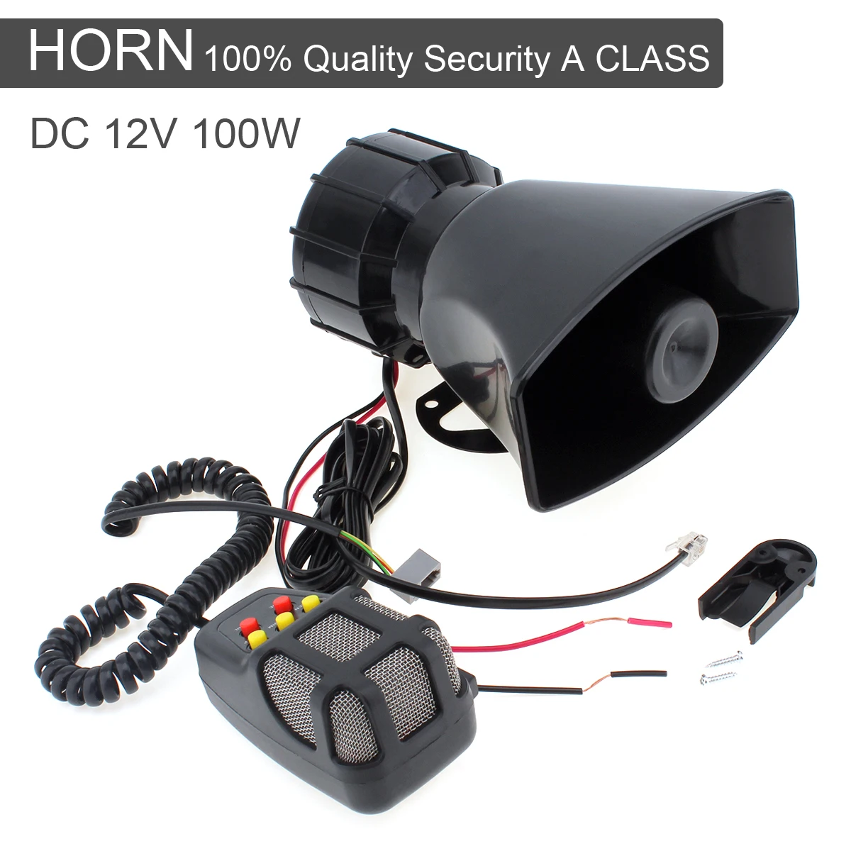 

DC 12V 100W Motorcycle Auto Vehicle Truck 5 Sound Tone Loud Horn Siren Police Firemen Ambulance Warning Alarm Loudspeaker