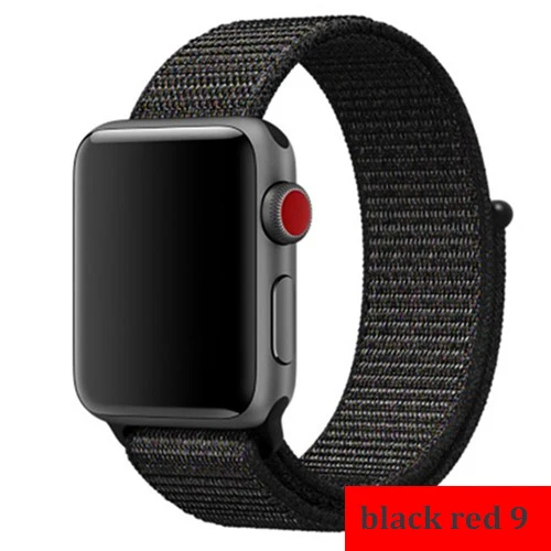 Ремешок для apple watch, ремешок 44 мм, 40 мм, тканый нейлоновый ремешок iwatch серии 5, 4, 3, ремешок 42 мм, 38 мм, ремень, аксессуары для apple watch - Цвет ремешка: black red