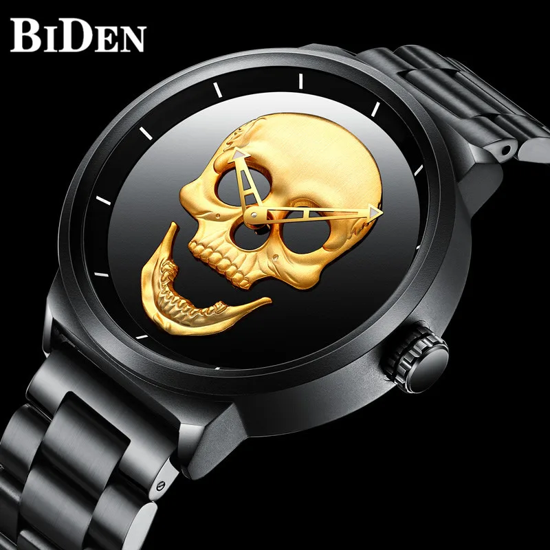 

BIDEN Men Skull Watch Top Brand Luxury Military Male Clock Stainless Steel Waterproof Quartz Wristwatch relogio masculino