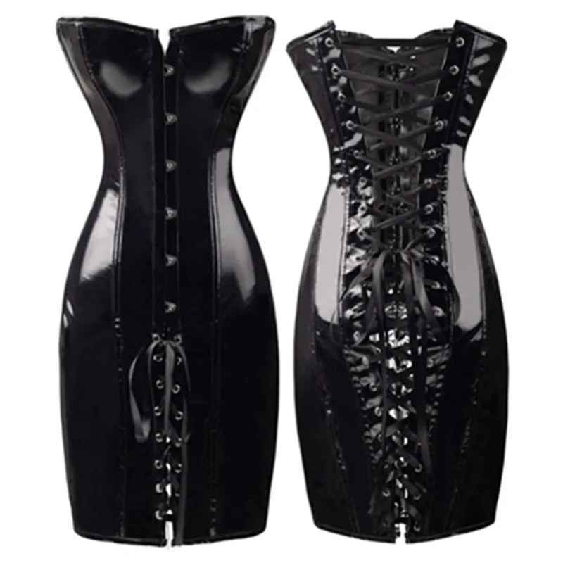 Abbille Corset Dress Long Black Waist Cincher Steampunk Dress Gothic