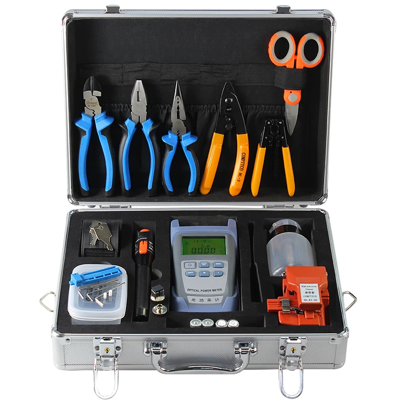 

Fiber Optic fusion splicer Tool Kit with Fiber Cleaver and Optical Power Meter 10km Visual Fault Locator toolbox