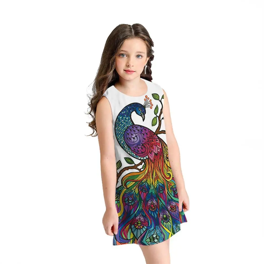 

3D Cartoon Print Cartoon Dresses Teen Toddler Kid Girl SleevelessCasual Explosive Models 3D Digital Printing Elements A1