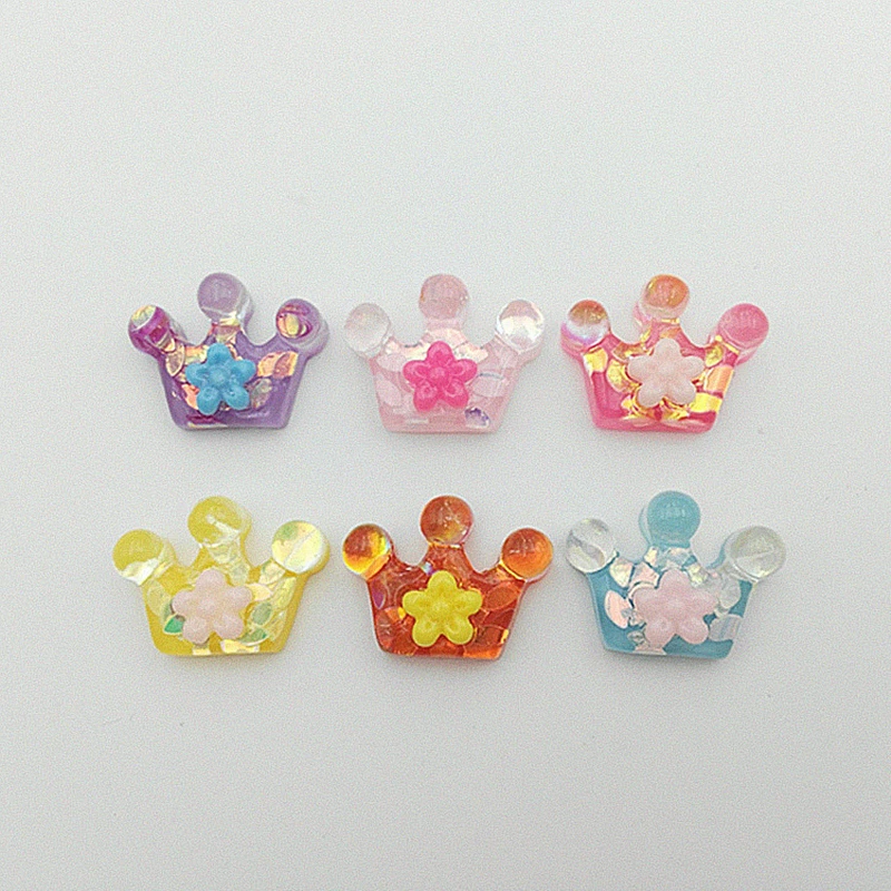 

20PC Color Sequins Flowers Crown Resin DIY Kids Hair Accessories Phone Shell Decor Craft Patch Flat Back Planar Resin Material