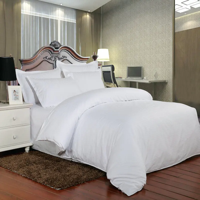 

Pure White Satin Cotton Hotel Bedding Set 100% High Quality 5 Star Hotel Bed Linen Twin Full Queen King Size Free Shipping