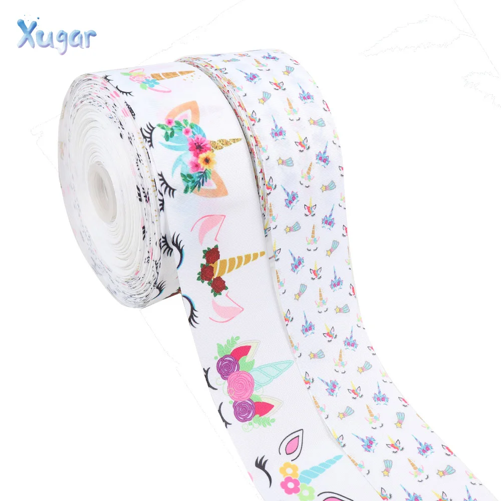 

5Y/lot 2"75mm Grosgrain Ribbon Cartoon Unicorn Put Together Printed Tape DIY Hairbows Accessories Holiday Decorations Materials
