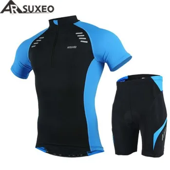 

ARSUXEO Men Bike Cycling Jersey Quick-Dry Short Sleeves T-Shirts + 3D Coolmax Gel Pad Shorts Suit MTB Bike Bicycle Sets Clothing