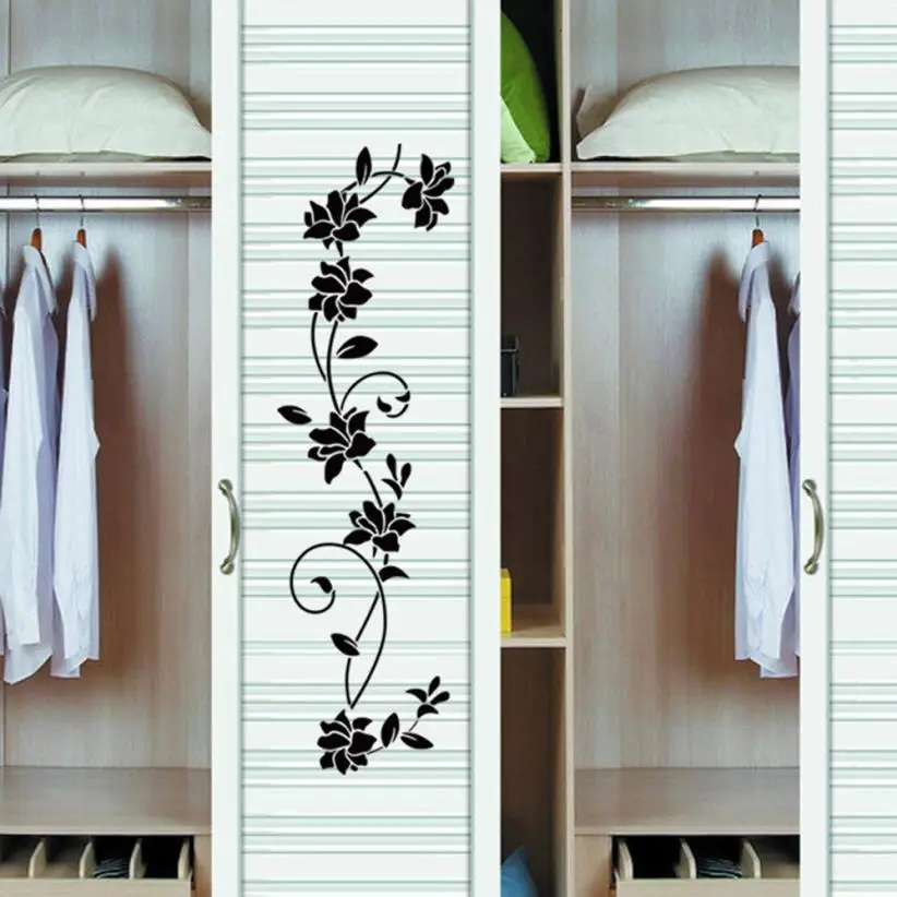 

KAKUDER Flower Vine Wall Sticker Decals Black Mural Removable Vinyl Art Home Decoration Wardrobe DIY Removable Happy Sale ap425