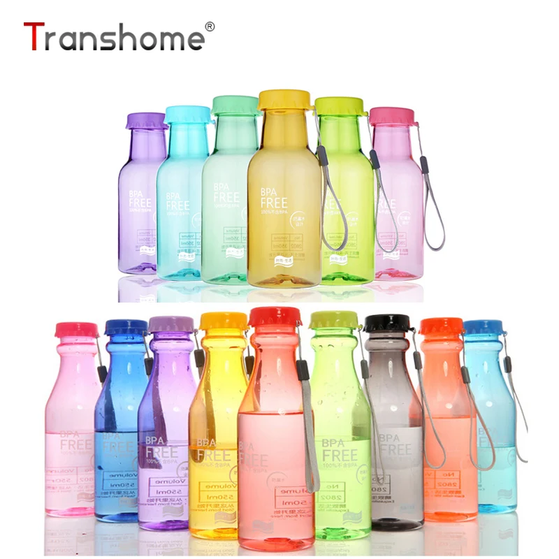 

Transhome Candy Colors Unbreakable Water Bottle 350ML 550ml Portable Leak-proof Bike Sports Plastic Bottle Lemon Juice Drinkware