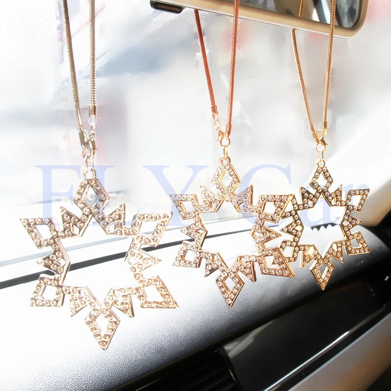 New Stars Car Ornaments Diamond Hexagram Stainless Snowflake Shape Metallic Auto Interior Ornaments Accessories For Women Girls