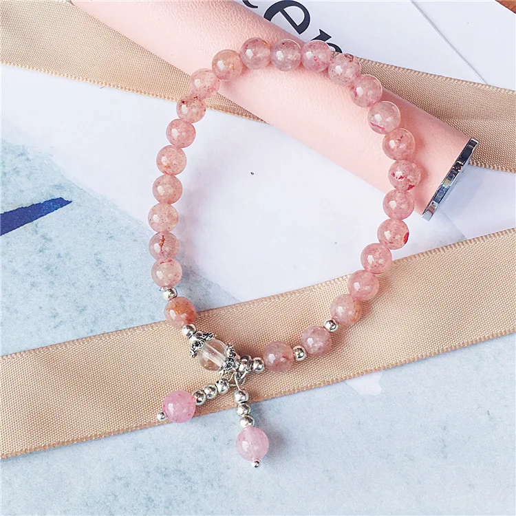 Bohemian Pink Crystal Charm Silver Bracelets & Bangles for Women Beads Handmade Charm Bracelet Sets Boho Femme Jewelry B55